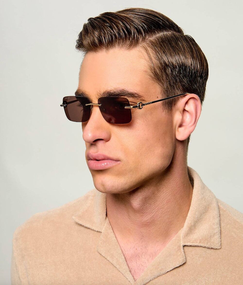 Gucci | Men's GG1703S-004 Rimless Rectangle Sunglasses in Gold & Brown Unisex